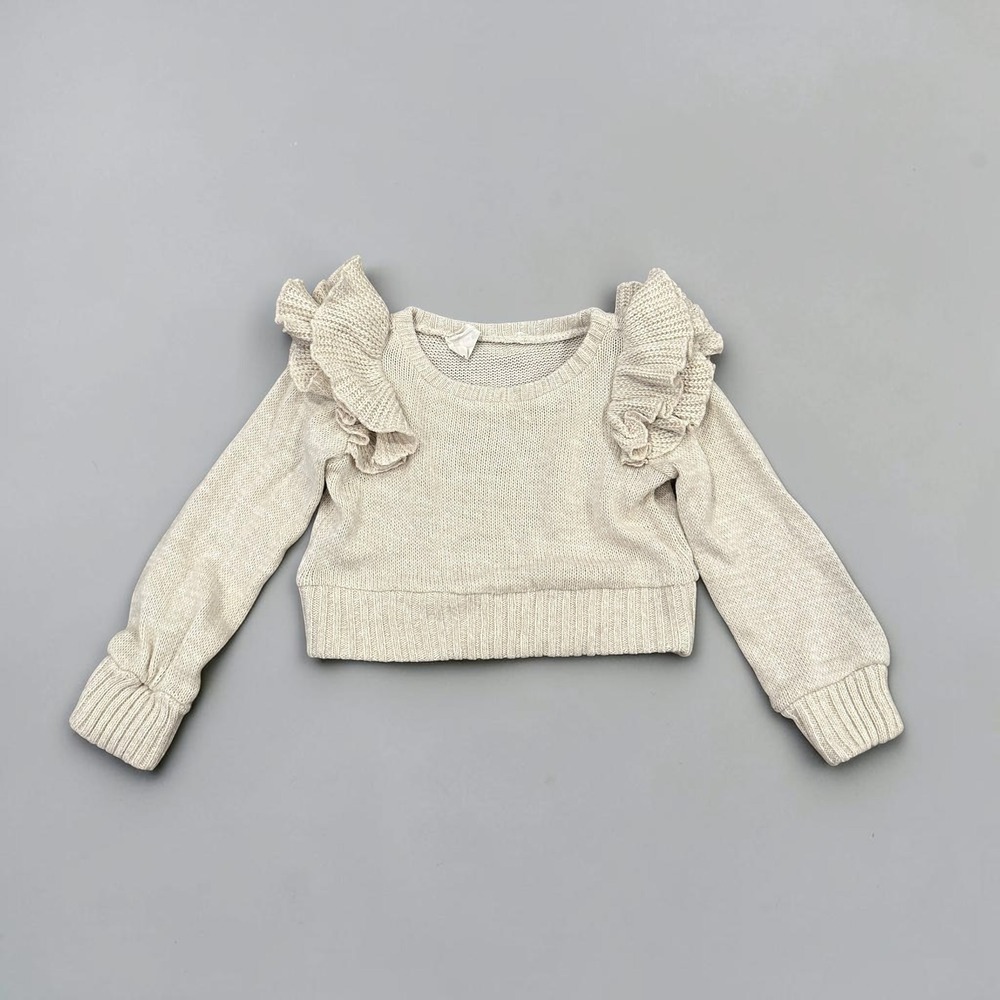 Mia Joy Joyfolie Girls Ruffle Shoulder Tiegan Sweater Beige Cream Size 5 Boho
